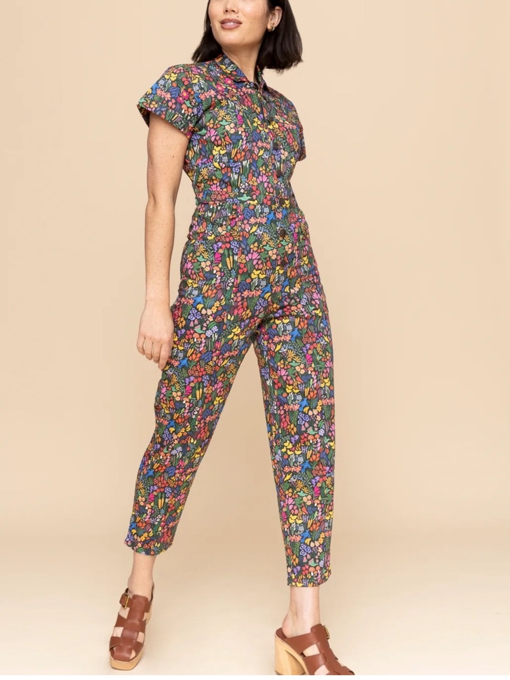 Mixed by Nasrin Secret Garden Floral Short-Sleeve Jumpsuit Size XXXL